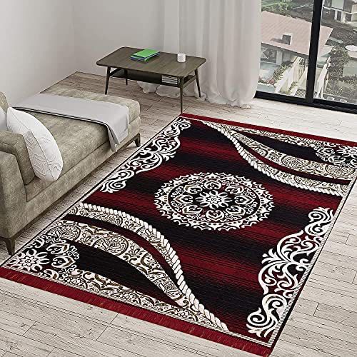 Premium Maroon & Black Floral Geometric Handloom Carpet