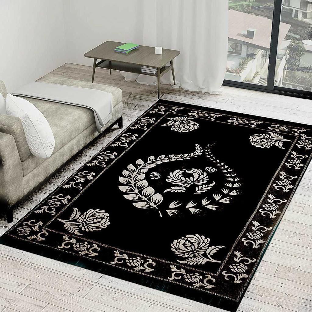 Premium Black Floral Printed Designer Carpet