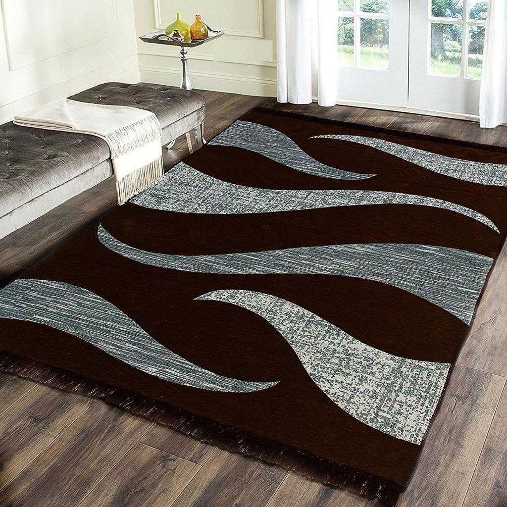 Premium Brown & Silver Abstract Wave Design Carpet