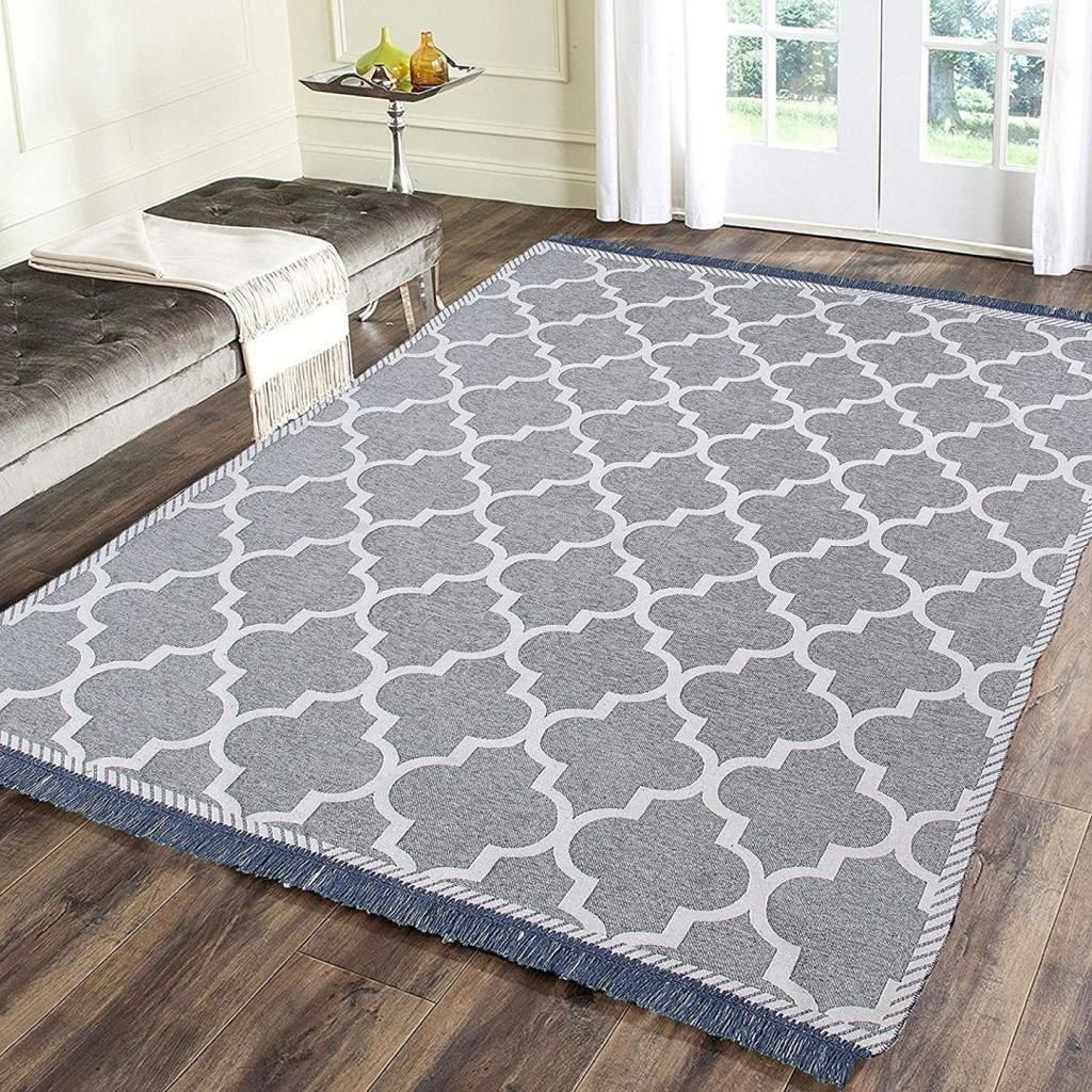 Modern Grey & White Geometric Pattern Designer Carpet for Living Room & Bedroom