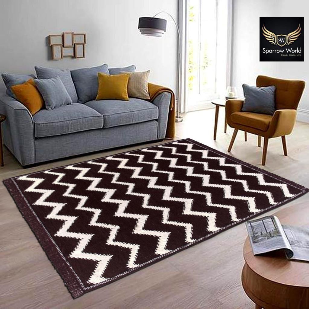 Maroon & White Zigzag Pattern Area Rug for Living Room & Bedroom