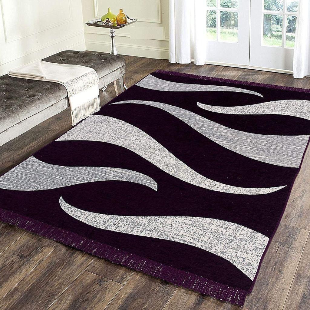 Premium Purple & White Abstract Wave Printed Floor Carpet – Stylish Home Décor Rug
