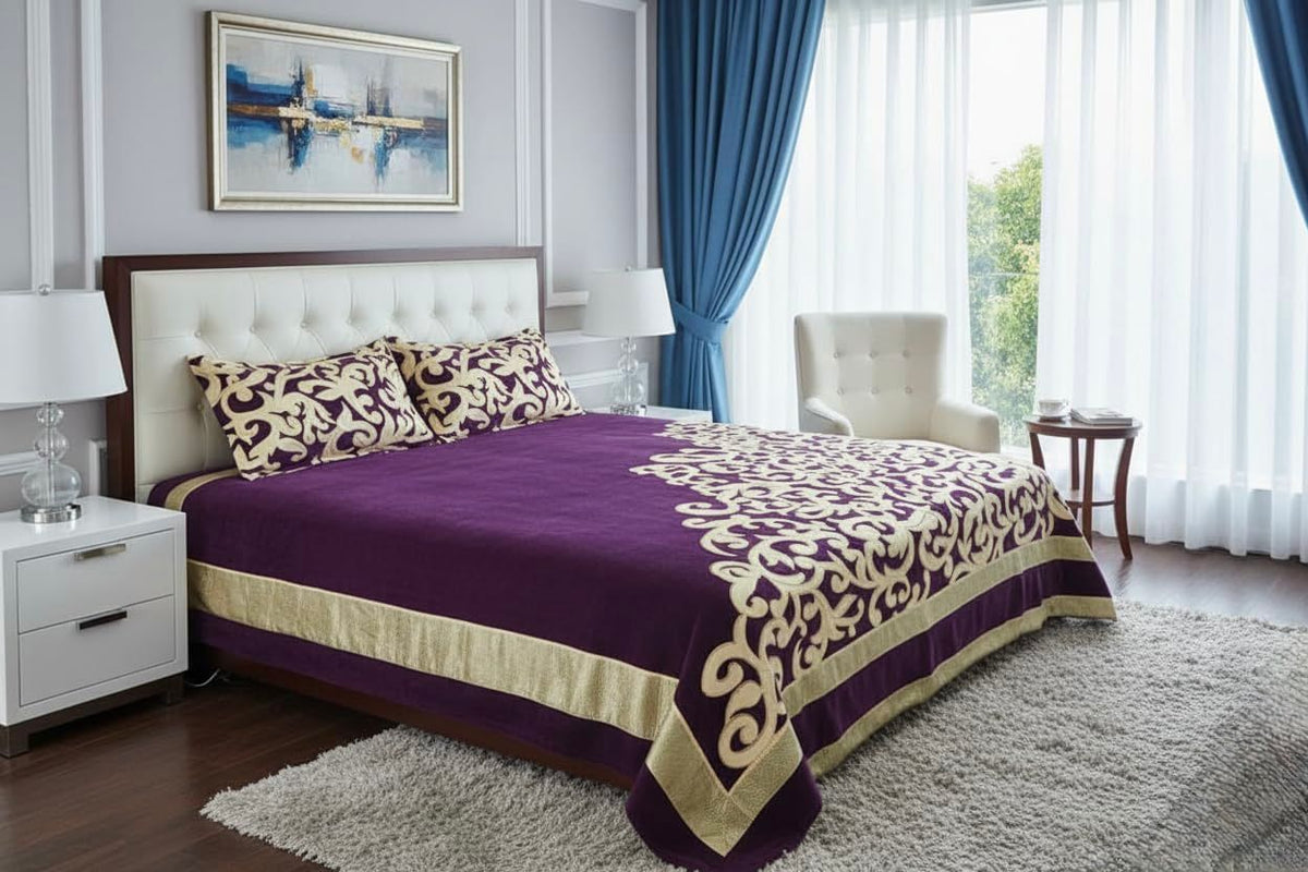 Elegant Purple Floral King Size Bedcover