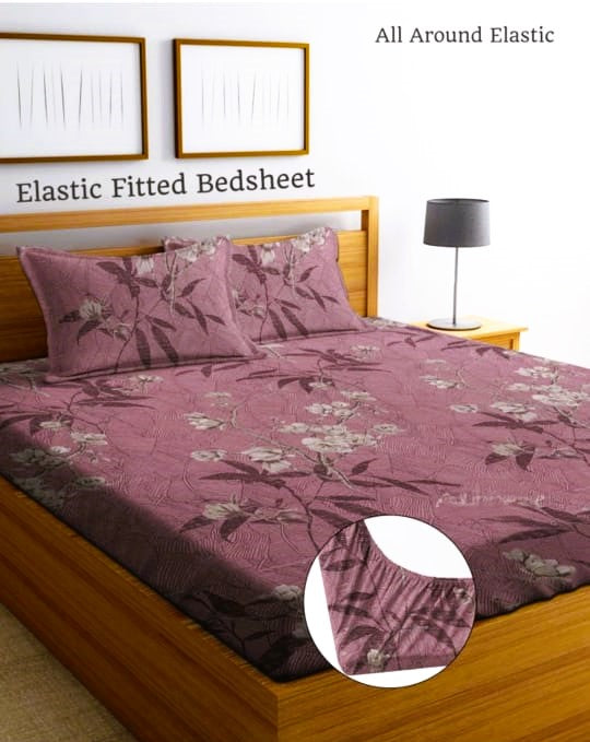 Kashyapa Rugs Premium Cotton Red Wine Fitted Bedsheet β Double Bed Size with 2 Pillow Covers