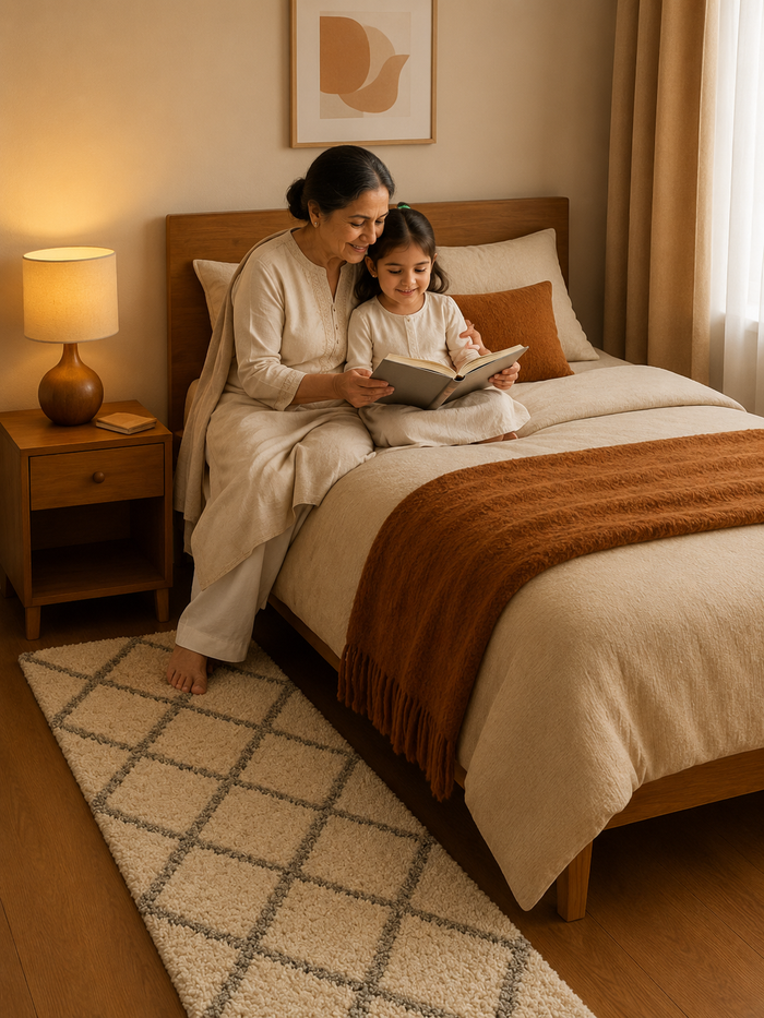 KashyapaRugs ivory and grey premium micro runner – luxuriously soft shag pile, sculpted abstract curves, anti-skid backing for bedrooms and living rooms