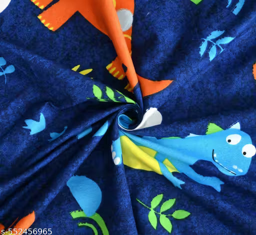 Kashyapa Rugs- Premium Glace Cotton Multi 🌈Cartoons🦕🦖Fitted Bedsheet – Doubel Bed Size with 2 Pillow Covers