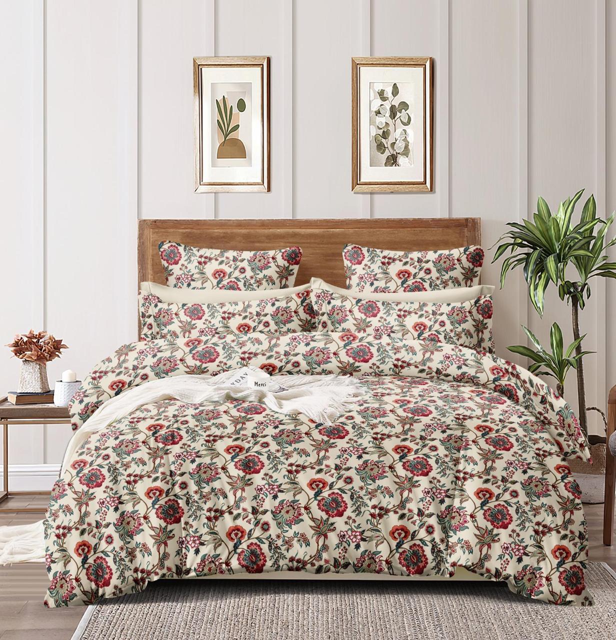 Kashyapa Rugs - Cotton Elastic Fitted Bedsheet 🪴Multi Flowers 🌺– Double Bed Size 72 X 78 inches+( 2 Pillow Covers )