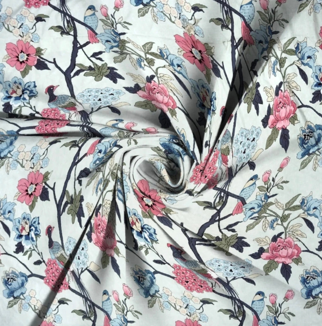 Kashyapa Rugs Premium Cotton 🌴 Tree Birds🦃 Fitted Bedsheet – Double Bed Size with 2 Pillow Covers
