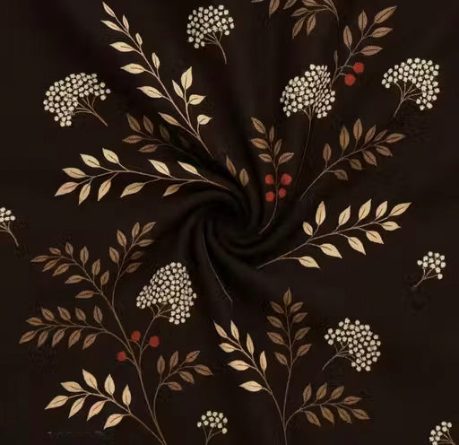 Kashyapa Rugs - Premium Glace Cotton Dark Brown leaf Trees🌲 Fitted Bedsheet – Double Bed Size with 2 Pillow Covers
