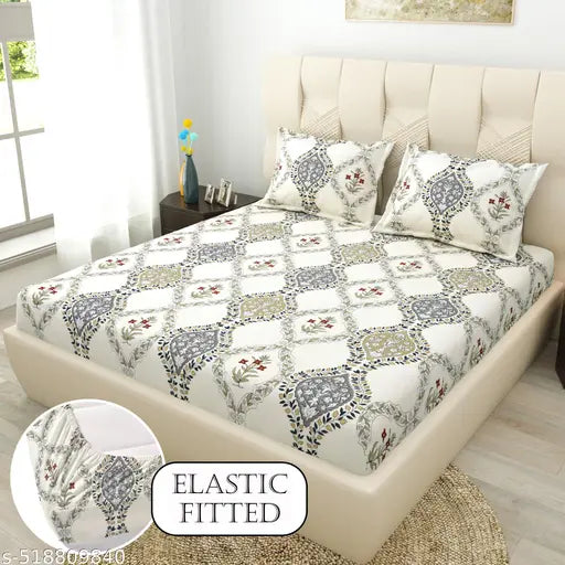 Kashyapa Rugs Premium Cotton Moroccan Boss π₯ Fitted Bedsheet β Double Bed Size with 2 Pillow Covers