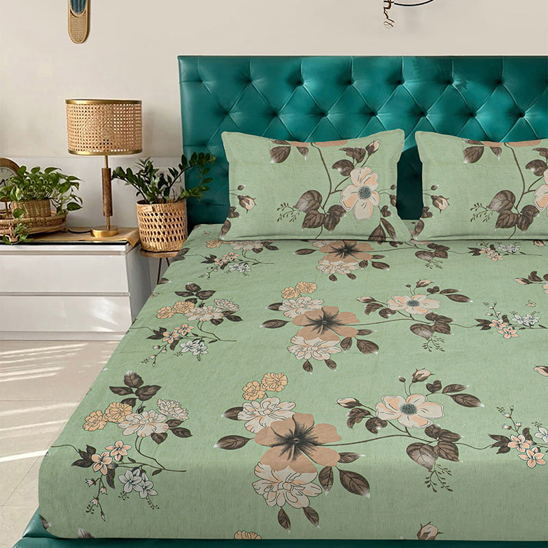 Kashyapa Rugs Premium Cotton Fitted Bedsheet – Double Bed Size with 2 Pillow Covers
