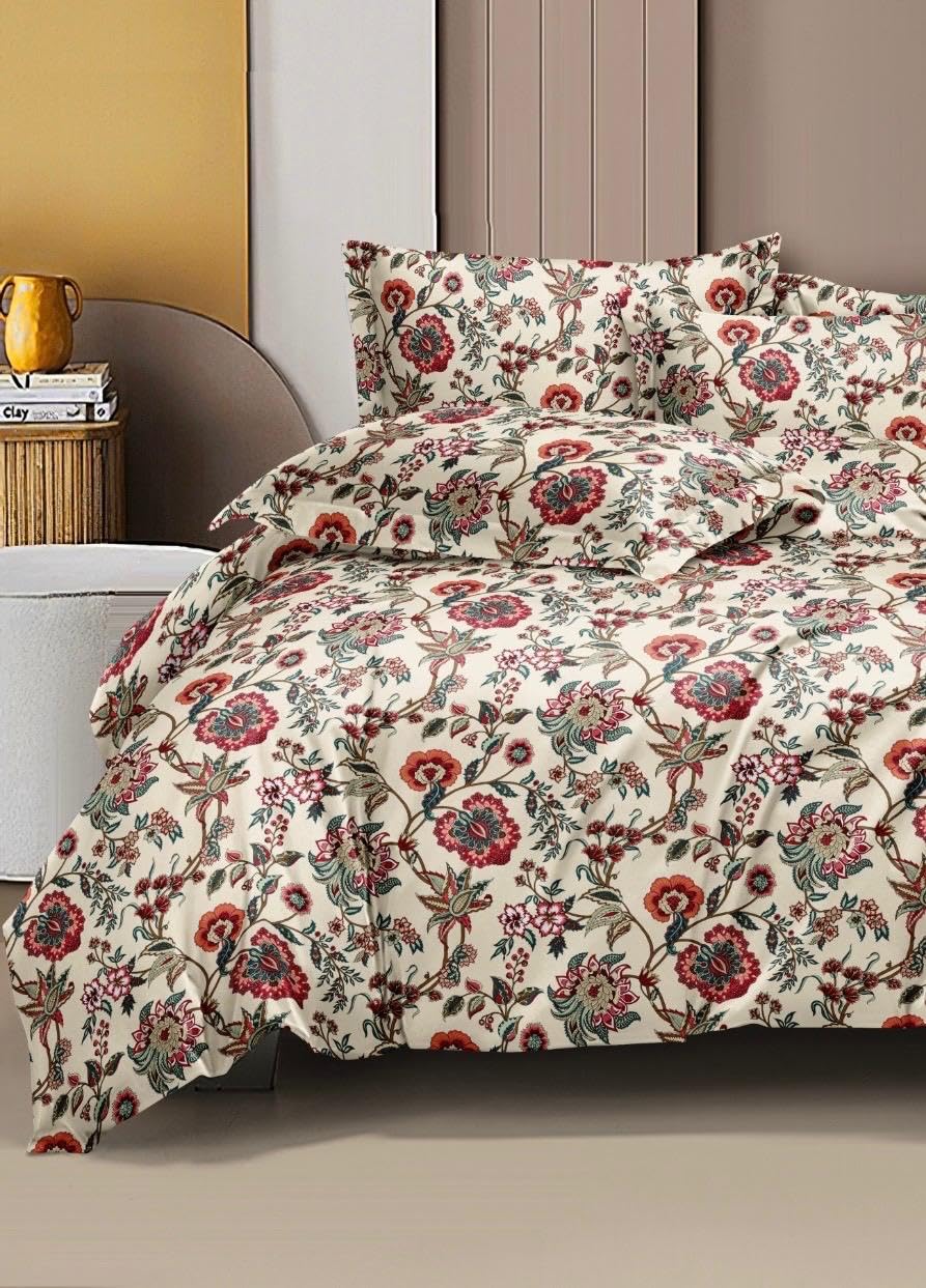 Kashyapa Rugs - Cotton Elastic Fitted Bedsheet 🪴Multi Flowers 🌺– Double Bed Size 72 X 78 inches+( 2 Pillow Covers )