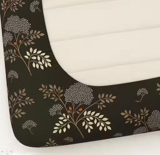 Kashyapa Rugs - Premium Glace Cotton Dark Brown leaf Trees🌲 Fitted Bedsheet – Double Bed Size with 2 Pillow Covers