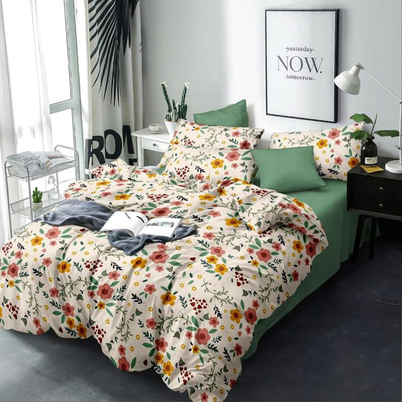 Kashyapa Rugs Premium Glace Cotton Fitted Bedsheet β Double Ded Size with 2 Pillow Covers