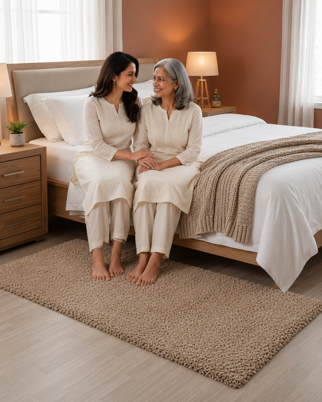 Brown 2 inch long pile Plain Beautiful Premium Microfiber Bedside Runner -  Soft Feel, Anti-Skid Rubber Backing