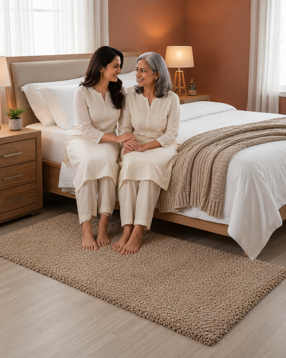 Brown 2 inch long pile Plain Beautiful Premium Microfiber Bedside Runner -  Soft Feel, Anti-Skid Rubber Backing