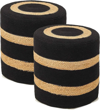 Woven Jute Pouf – Natural Texture with Black Touch for Bedroom & Living Room