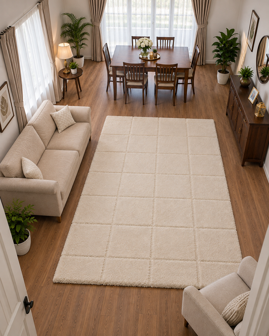 Ivory ( off white ) color Microfiber Carpet – Soft Feel & Anti-Skid Backing