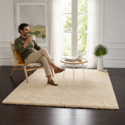 Mustard & Ivory Multi Shade Designer Carpet – 2 Inch Pile – Soft Feel with Anti-Skid Rubber Backing