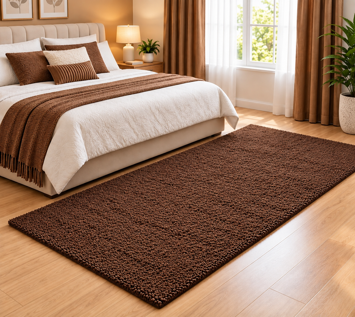Premium Brown Bedroom Runner – 12mm Low Pile Textured Shaggy Carpet
