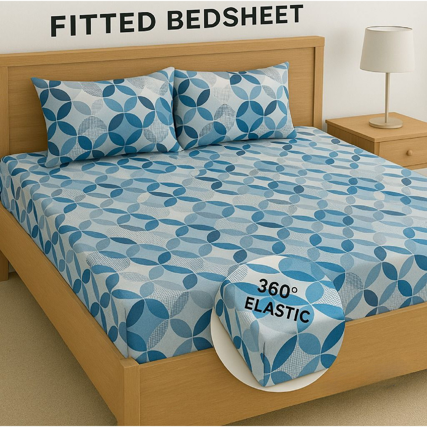 Kashyapa Rugs Blue & White Checked Cotton (Elastic) Bedsheet  (Pack of 1 Bedsheet + 2 Pillow Covers)