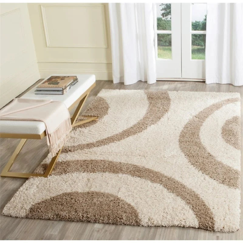 Ivory with Beige Shaggy Carpet – Soft Feel with Anti-Skid Backing, Microfiber Hand Tufted