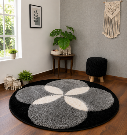 Black & Grey - Premium Soft Modern Round Shaggy Rug