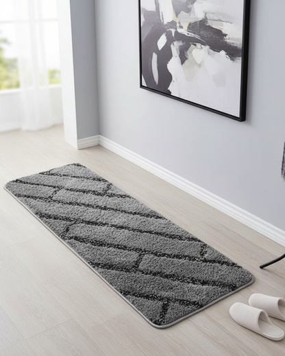 Grey & Black Super Soft Microfiber Polyester Shaggy Fluffy Hand tufted  Runner - Soft Feel, Anti-Skid Rubber Backing