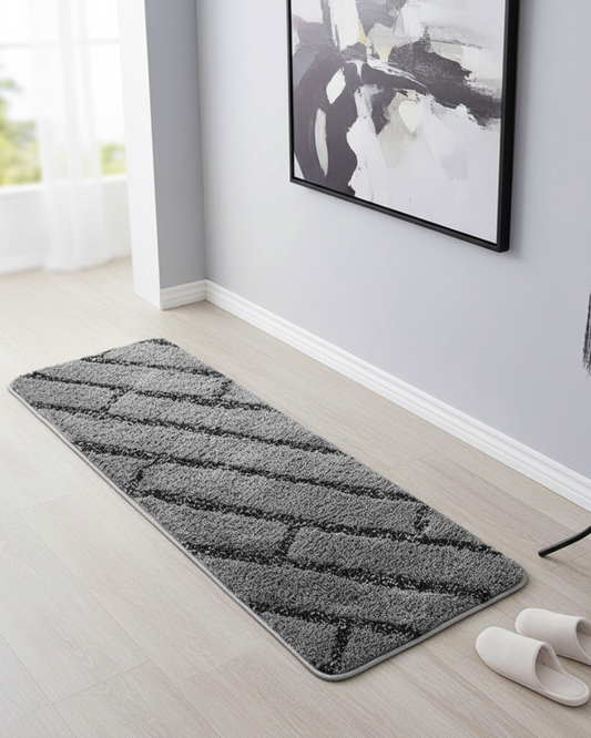 Grey & Black Super Soft Microfiber Polyester Shaggy Fluffy Hand tufted  Runner - Soft Feel, Anti-Skid Rubber Backing