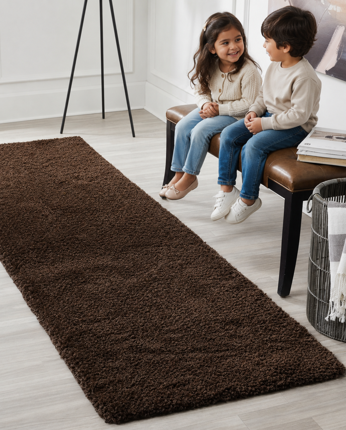 2 inch long pile Extra Fluffy Beautiful Dark Brown Premium Microfiber Runner - Soft Feel, Anti-Skid Rubber Backing