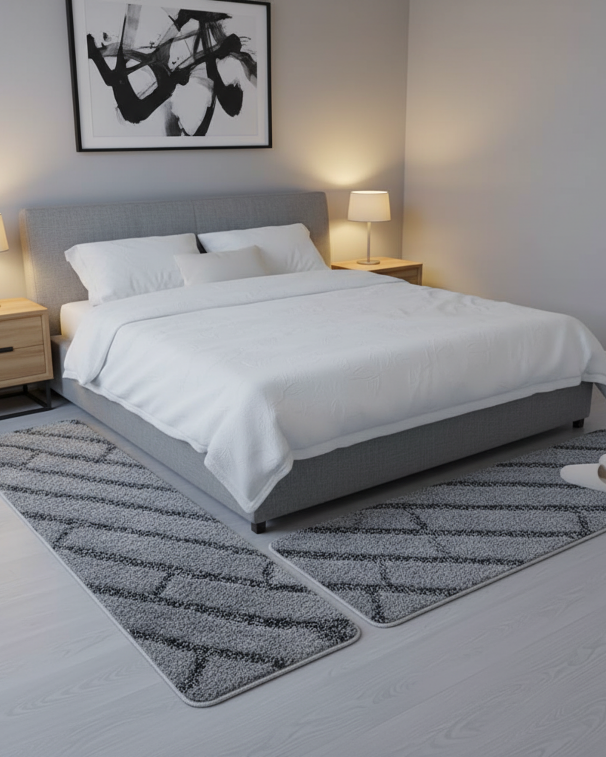 Grey & Black Super Soft Microfiber Polyester Shaggy Fluffy Hand tufted Runner - Soft Feel, Anti-Skid Backing