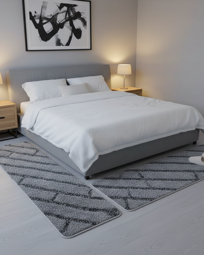 Grey & Black Super Soft Microfiber Polyester Shaggy Fluffy Hand tufted  Runner - Soft Feel, Anti-Skid Rubber Backing