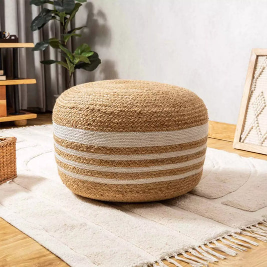 Hand Braided Natural Jute Pouf. L40 x B40 x H30 Cm.