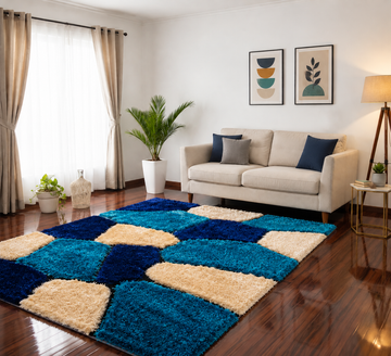 Handmade 3D Cut Classical Stone Pattern Microfiber Shaggy Rug – Luxurious Soft Feel & Anti-Skid Backing