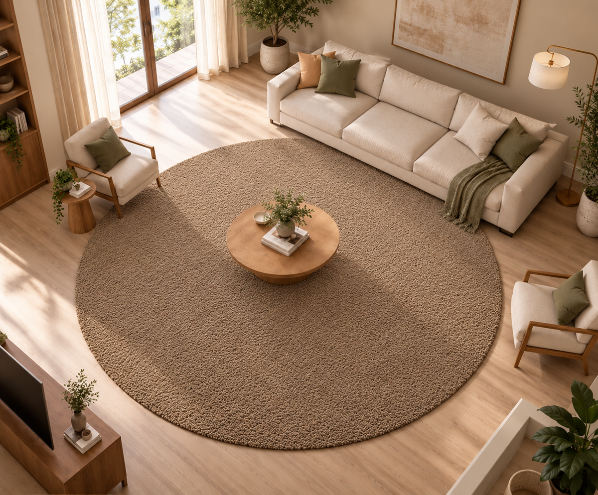 Premium Beige Round Rug – 12 mm Low Pile, Soft Textured Feel, Elegant Modern Design