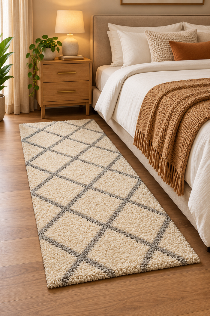 Ivory with Grey Beautiful Premium Micro Runner - Soft Feel, Anti-Skid Backing