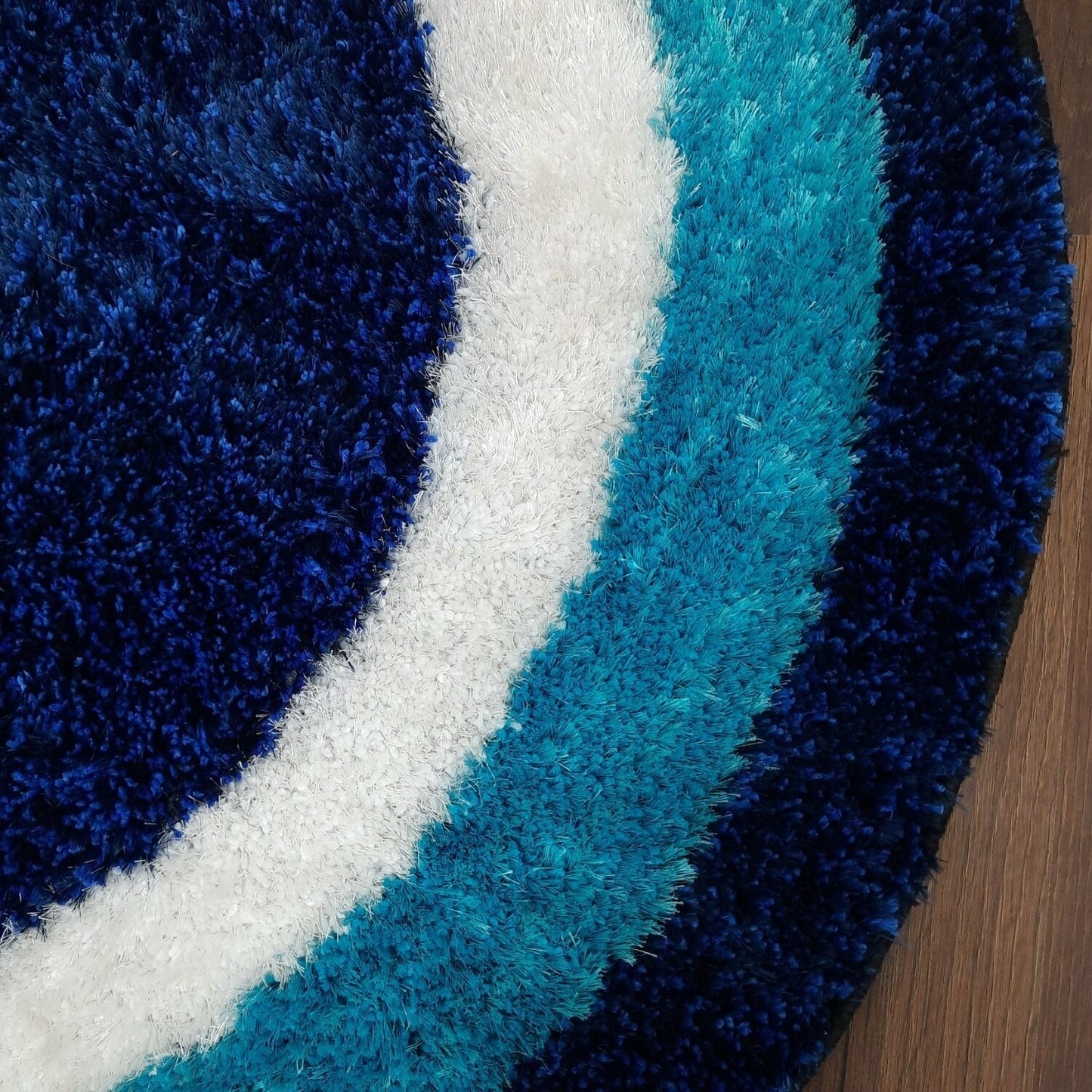 Kashyapa Rugs Collection-Multicolor Round Blue Shades Shag Carpet for Living Room.