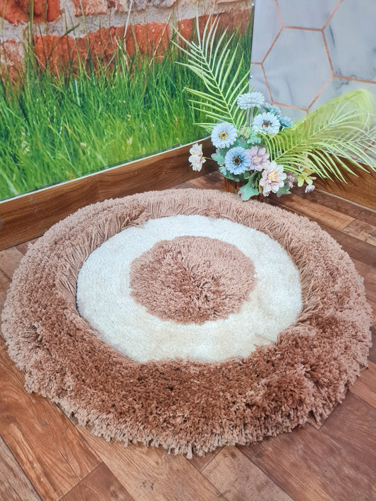 fluffy Round Carpet-Ivory & Beige