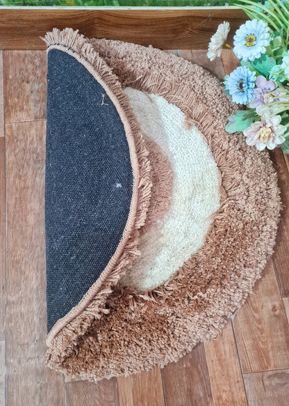 fluffy Round Carpet-Ivory & Beige
