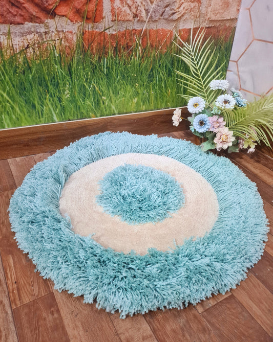 Shaggy collection - Multicolor Round Carpet-White & Blue