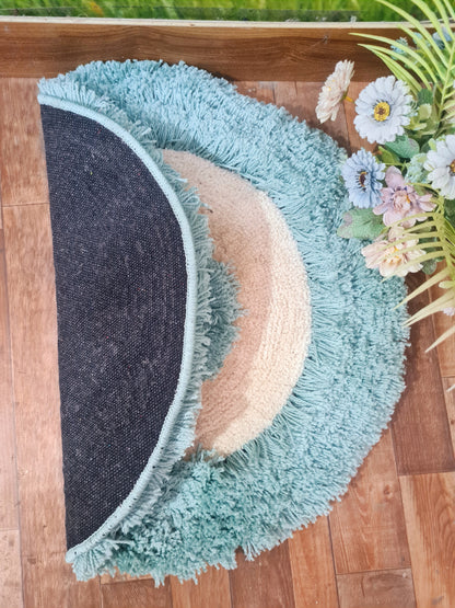 Shaggy collection - Multicolor Round Carpet-White & Blue