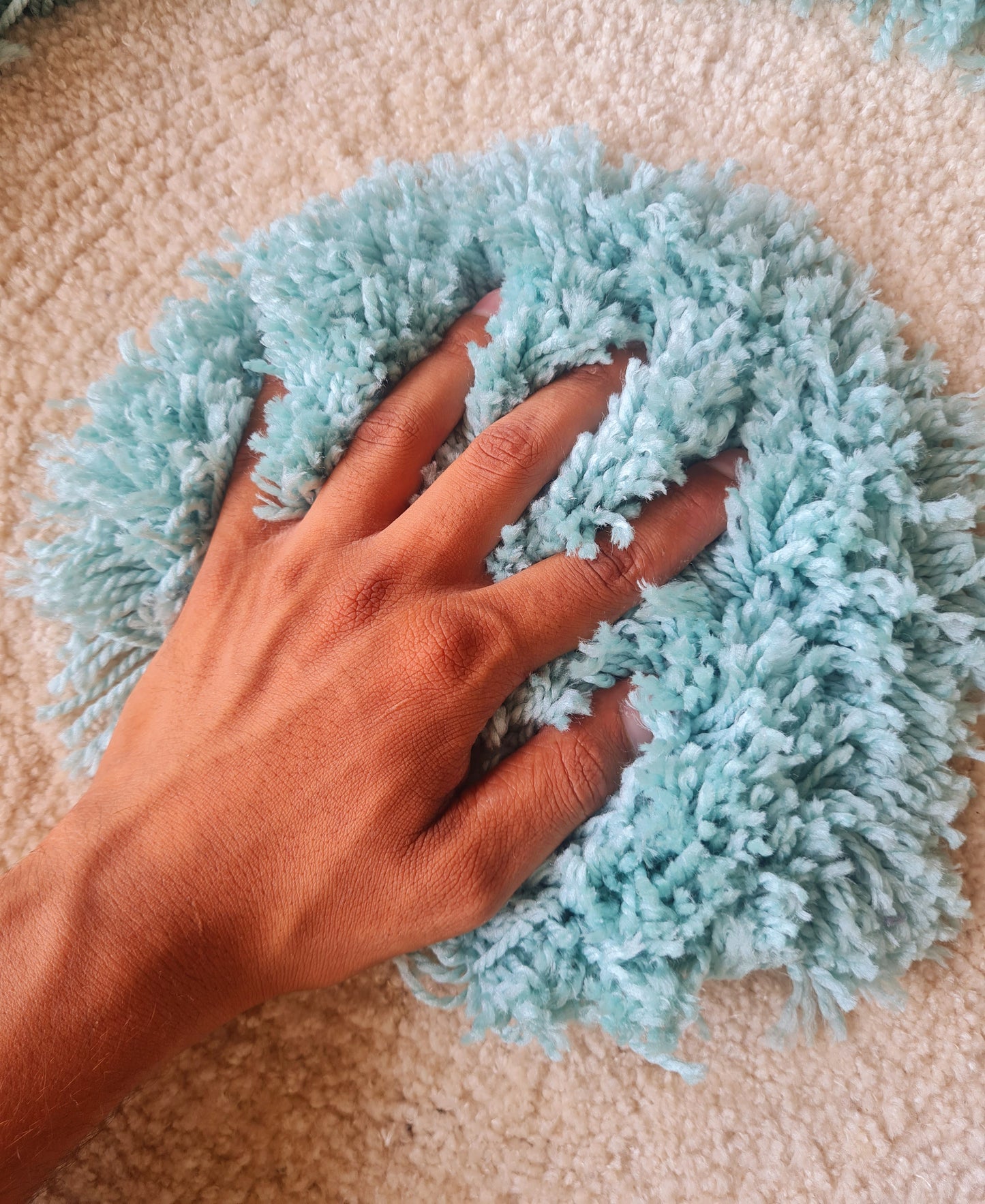 Shaggy collection - Multicolor Round Carpet-White & Blue