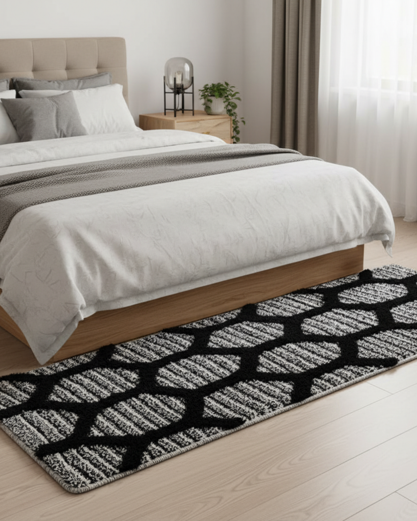 Soft Microfiber Bedside Runner – Anti-Skid Rubber Backing & Washable