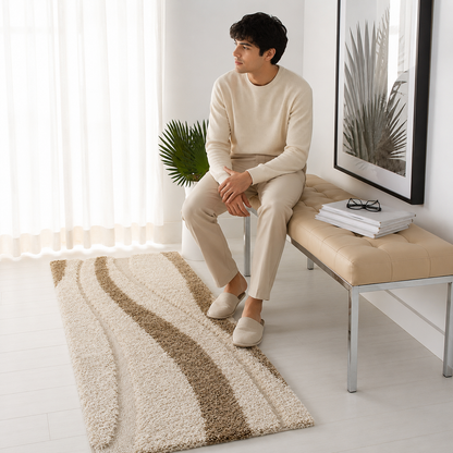 Light Cream and Beige Beautiful Premium Microfiber Bedside Runner - Soft Feel, Anti-Skid Rubber Backing