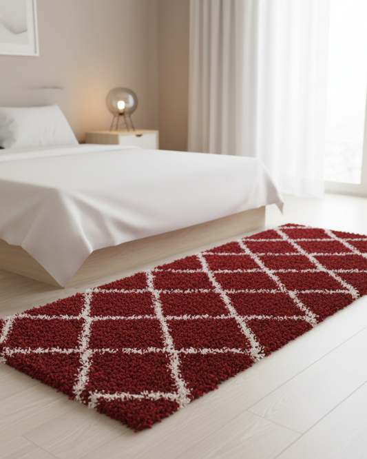 Maroon & Ivory  Microfiber Bedside Runner - Soft Feel, Anti-Skid Rubber Backing