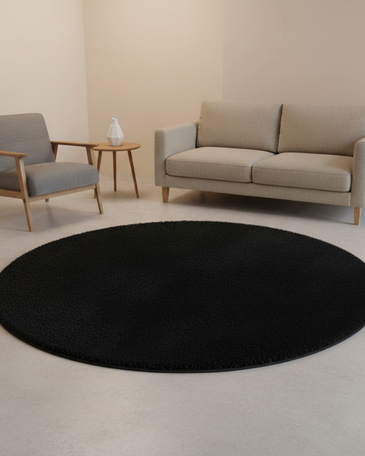 Black Soft Round Carpet 2 inch long pile  – Premium Luxury Carpet – Soft Feel with Anti-Skid Rubber Backing