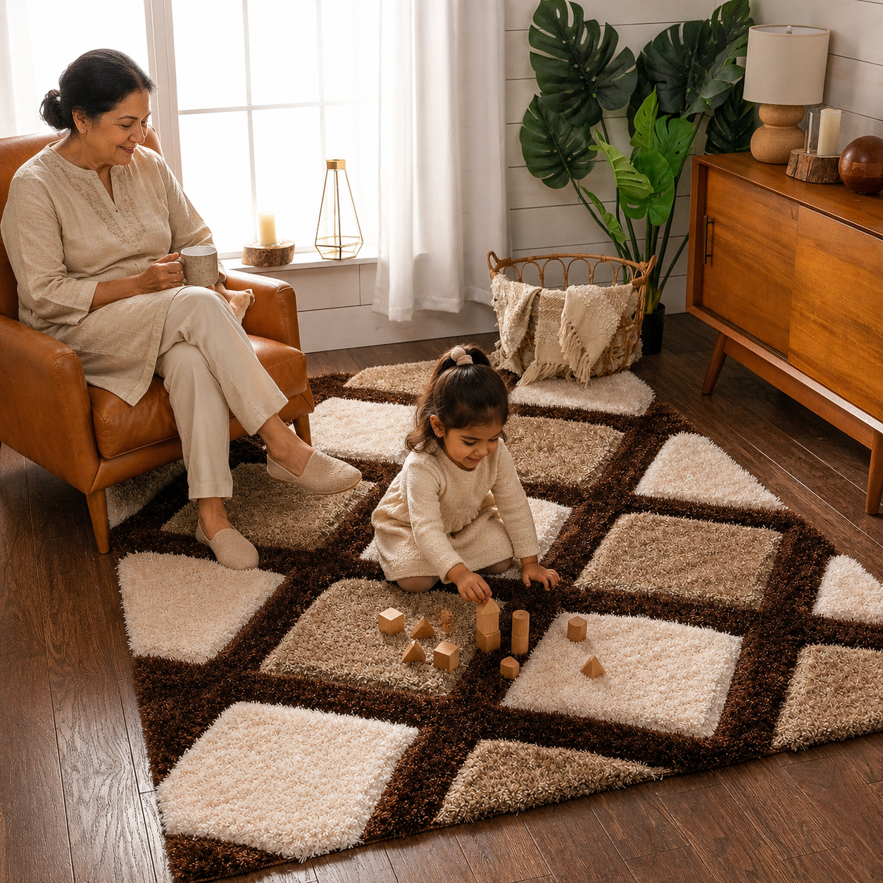 Kashyapa Rugs Collection - Brown, Beige & Ivory Luxurious 3D Shaggy Rug Carpets