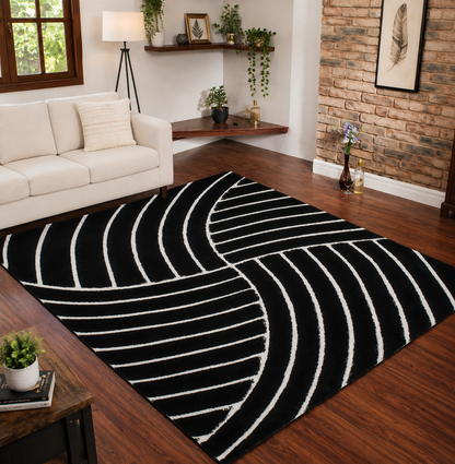 Black & White Geometric 3D Carved Design Super Soft Modern Hand Tufted Floor Rug