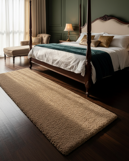 Skin beige 2 Inch Pile height Extra Fluffy Shaggy Bedside Runner - Soft Feel, Anti-Skid Rubber Backing