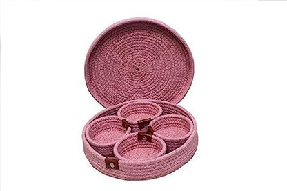 Kashyapa Rugs Collection - Jute Cotton Dry Fruit Storage Box, Serving Box, Dry Fruit Tray for kitchen (4 section of box)